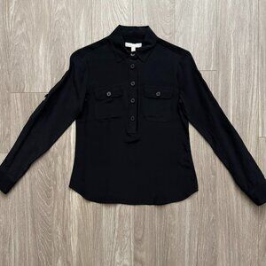NWT Banana Republic 100% Silk Camp Blouse Shirt, Black Size XXSP